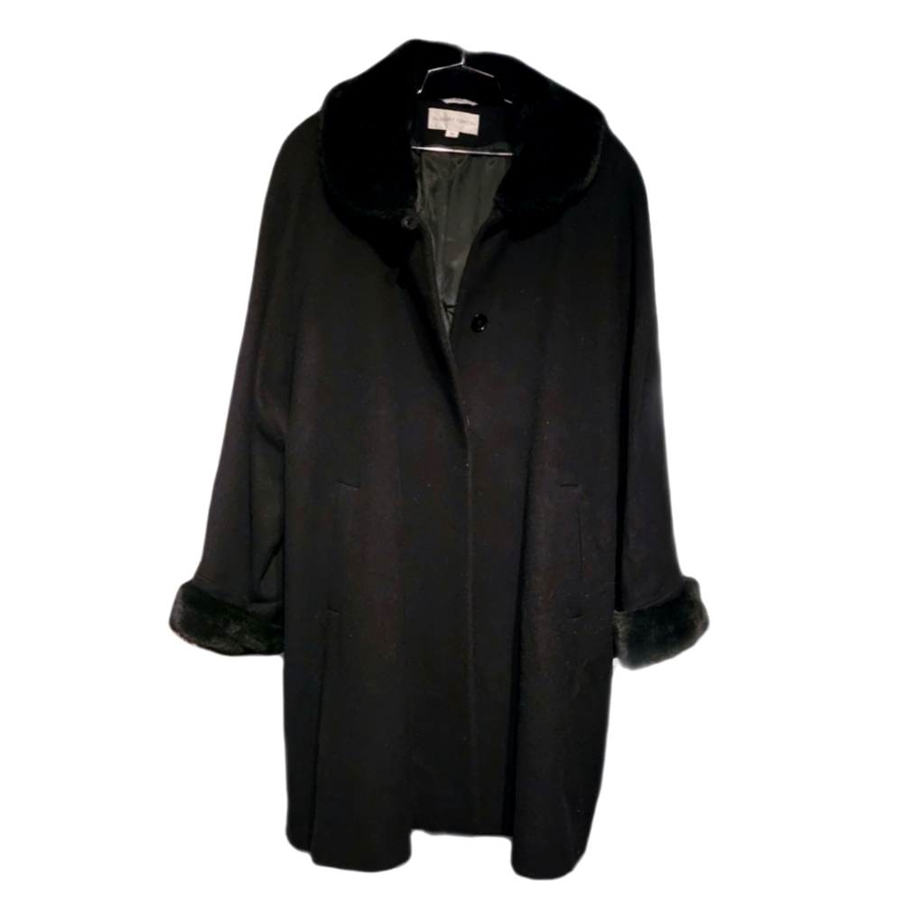 Albert Nipon Black 100% Wool Coat W/Faux Fur Trim… - image 1